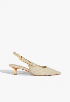  Femme | Escarpins Schutz Ciara mi-hauts en tissu beige