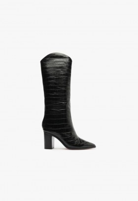  Maryana Damenstiefel | Schutz Shoes Maryana Block Wide Krokodillederstiefel Schwarz